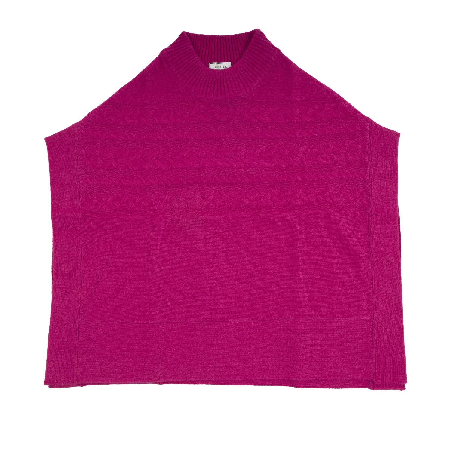 100% Cashmere Ladies T Neck Cable Poncho Fuchsia