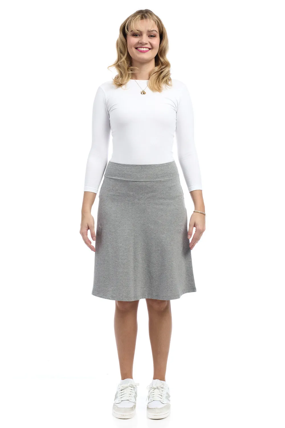 23" Grey Cotton A-Line Skater Skirt for Women