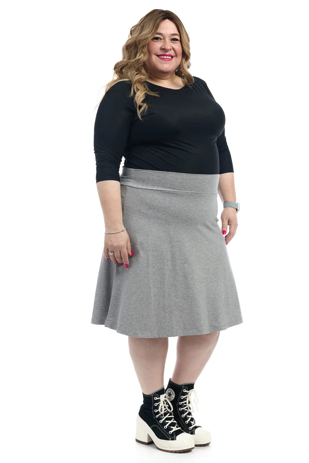 23" Grey Cotton A-Line Skater Skirt for Women