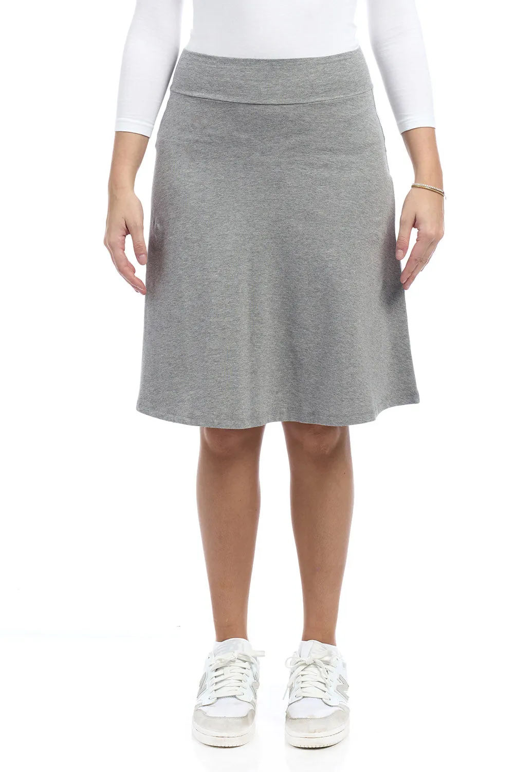 23" Grey Cotton A-Line Skater Skirt for Women