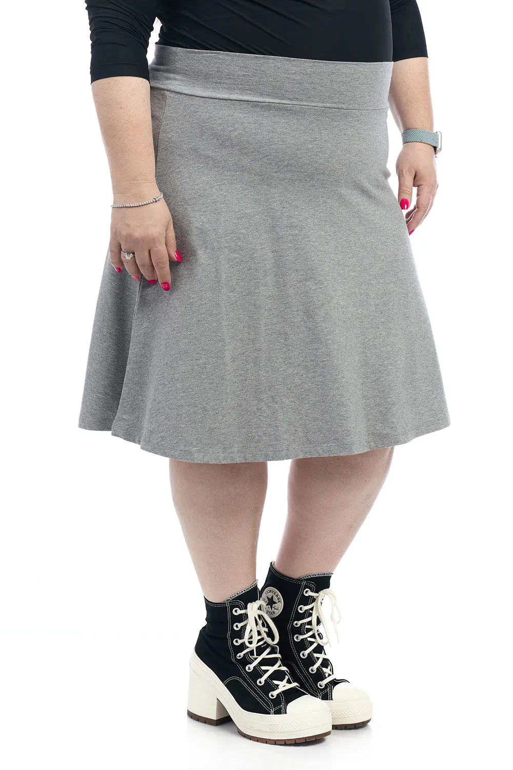 23" Grey Cotton A-Line Skater Skirt for Women