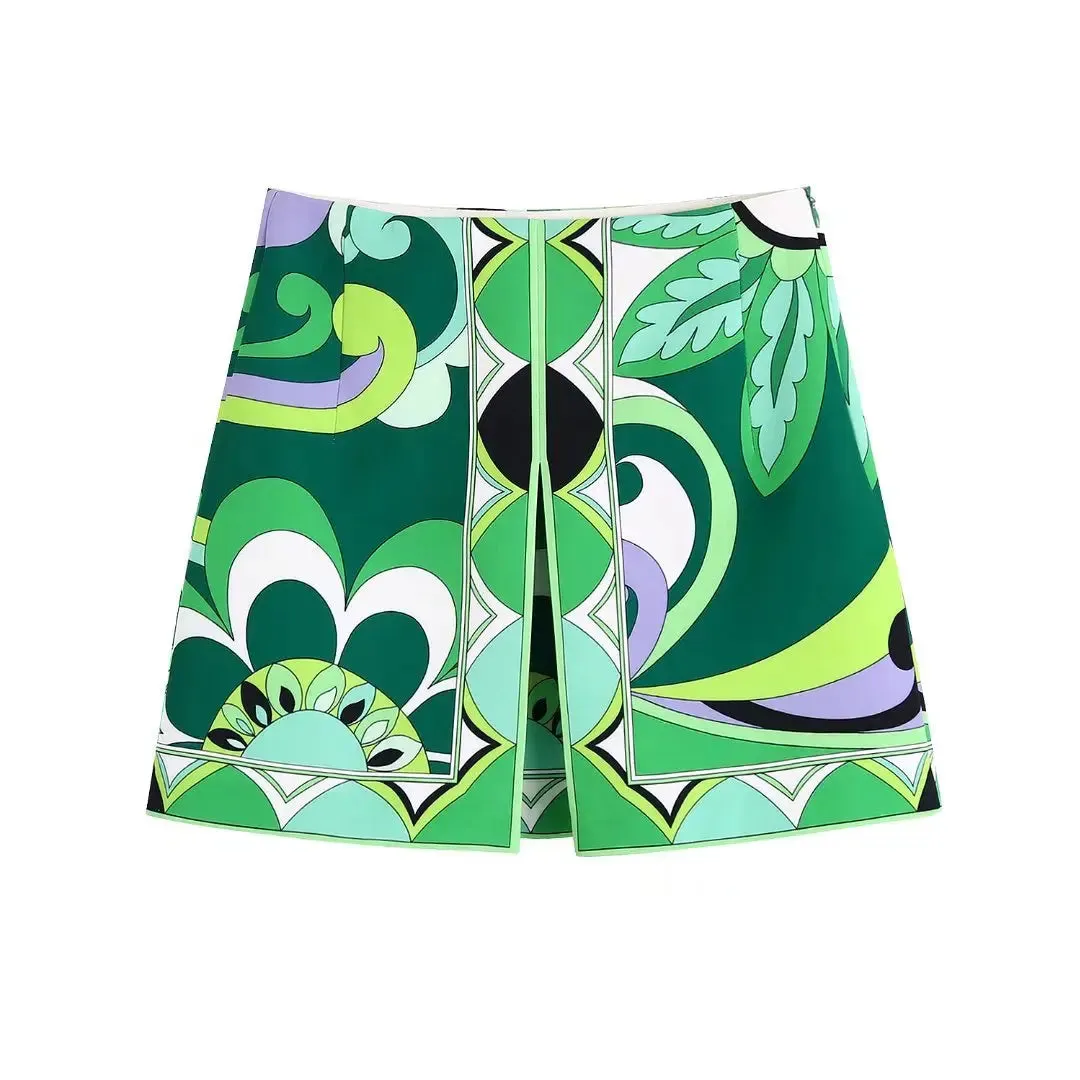 A&A Leaf Print A Line Skirt And Blouse Set