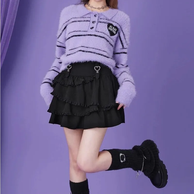 Advbridge Black Y2k Mini Skirt Women Sweet Harajuku Kawaii Ruffle Gothic Patchwork Short Skirt Casual Grunge Street A-line Skirts