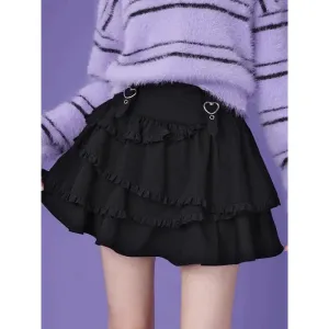 Advbridge Black Y2k Mini Skirt Women Sweet Harajuku Kawaii Ruffle Gothic Patchwork Short Skirt Casual Grunge Street A-line Skirts