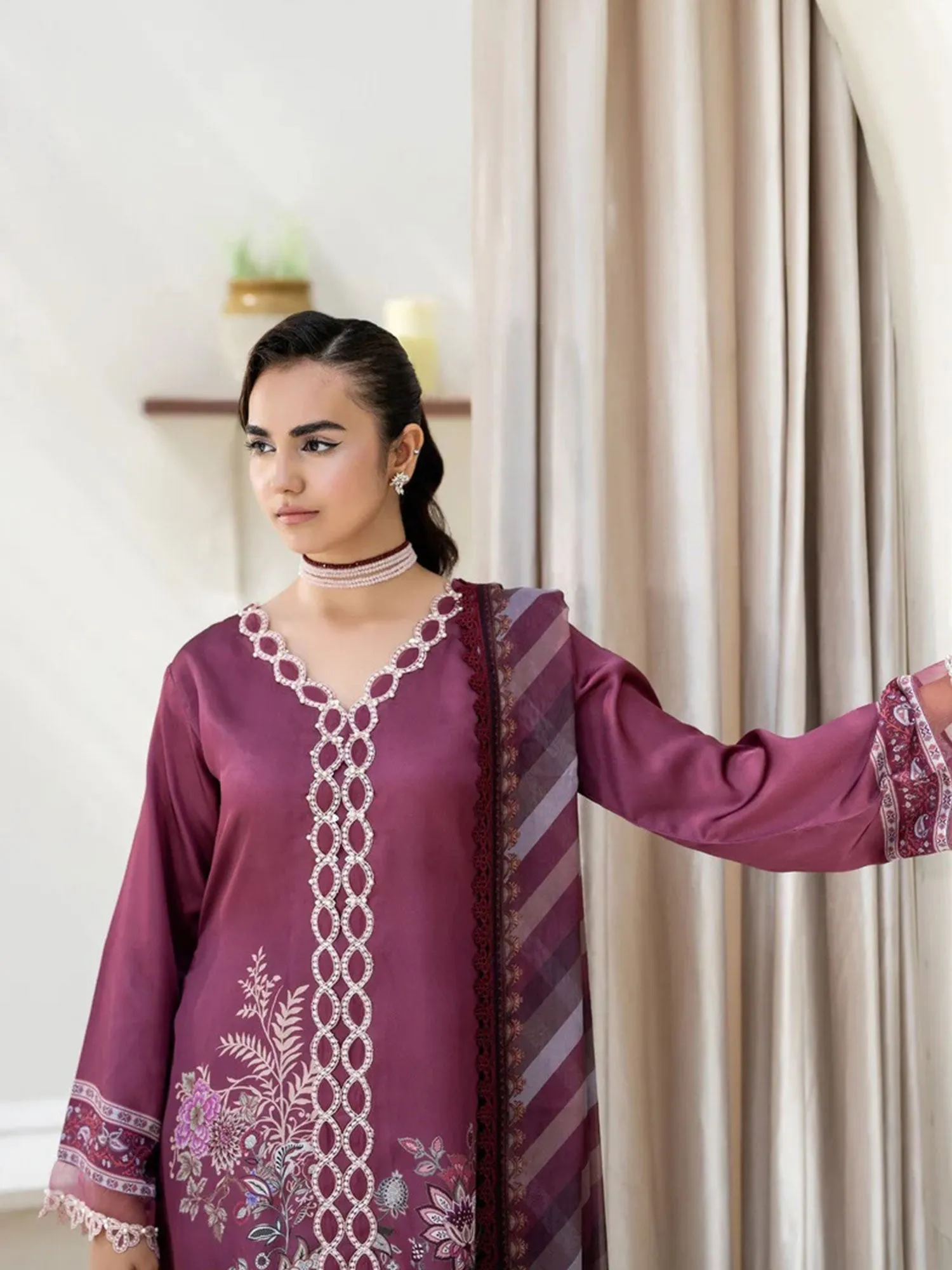 Ally's Plum Shamoz Silk Embroidered 3-Piece Suit (DGP-241)