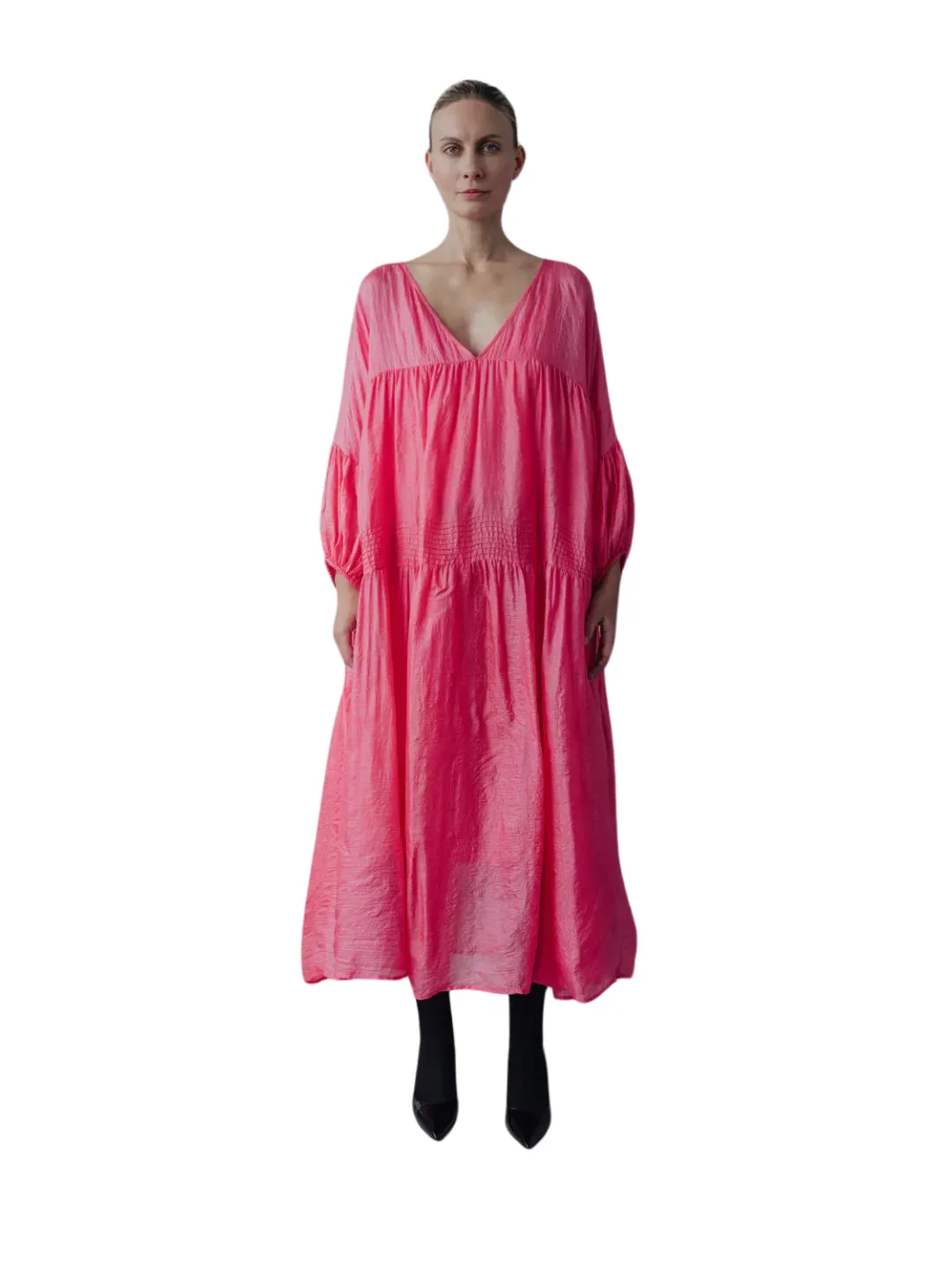 Pink Fluorescent Anaak Airi Tussar Maxi Dress