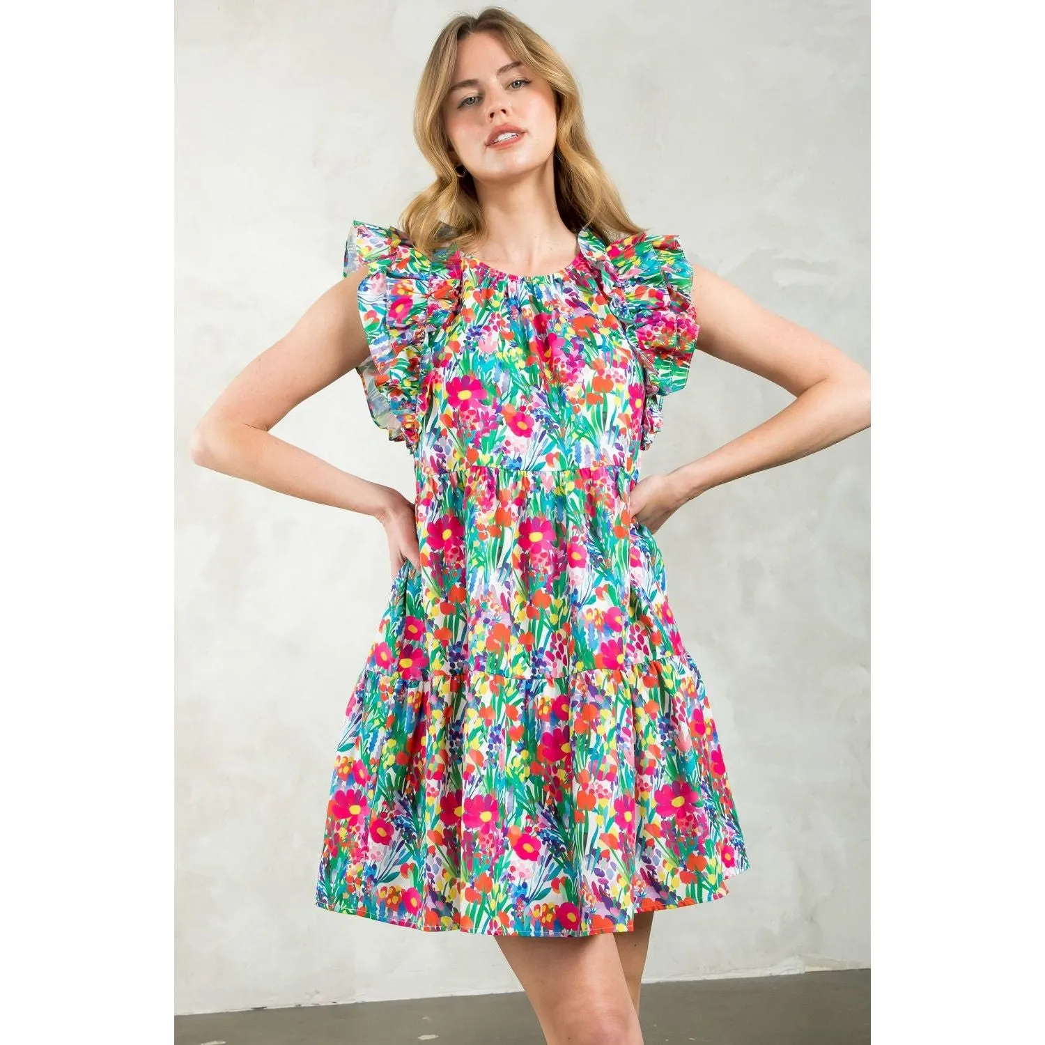 Aretha Flutter Sleeve Floral Midi THML Dress SALE