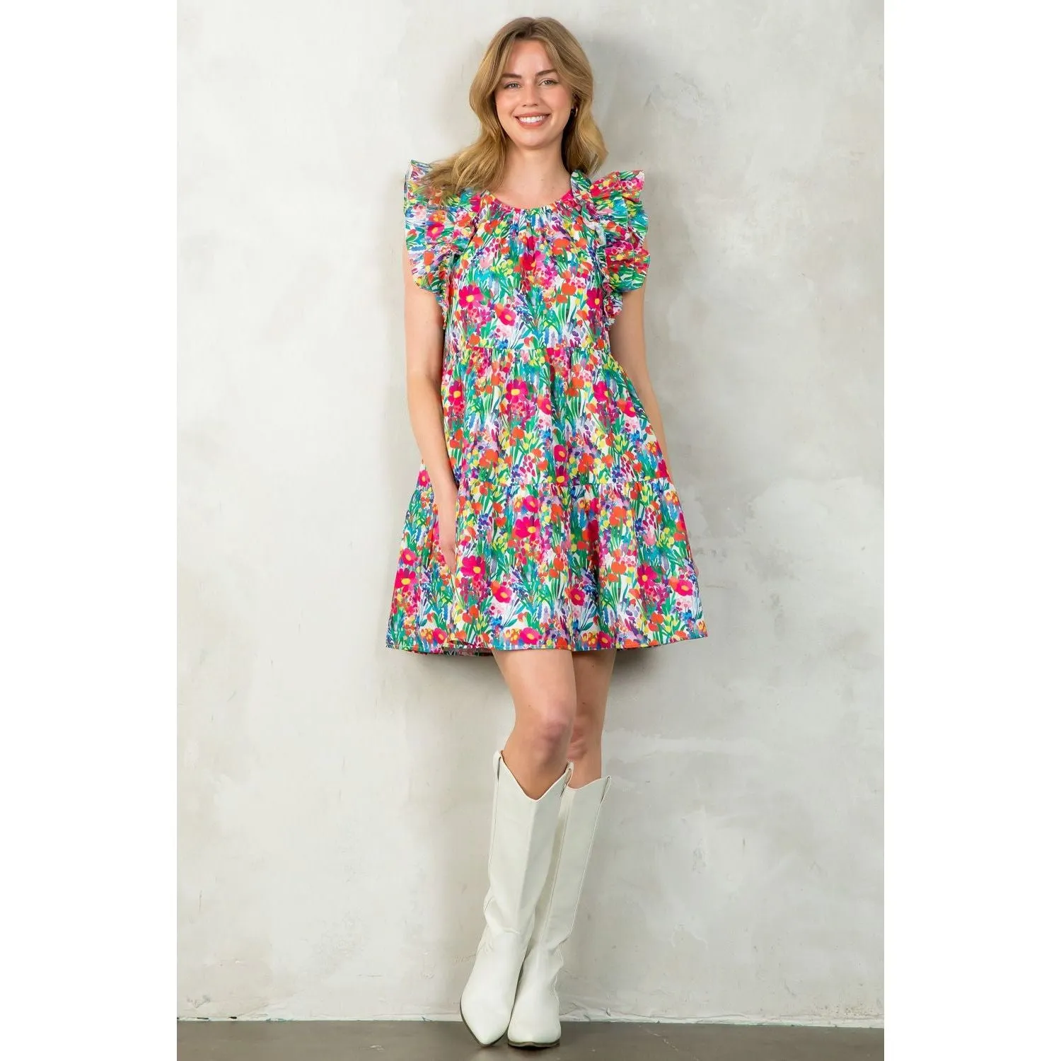 Aretha Flutter Sleeve Floral Midi THML Dress SALE