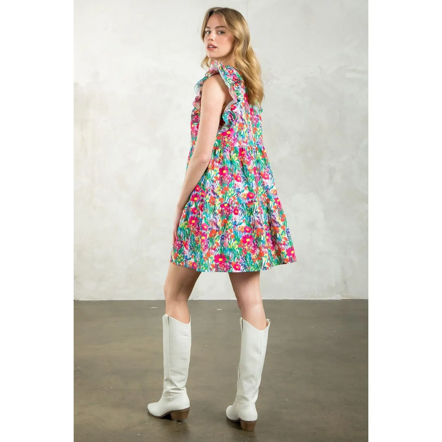 Aretha Flutter Sleeve Floral Midi THML Dress SALE