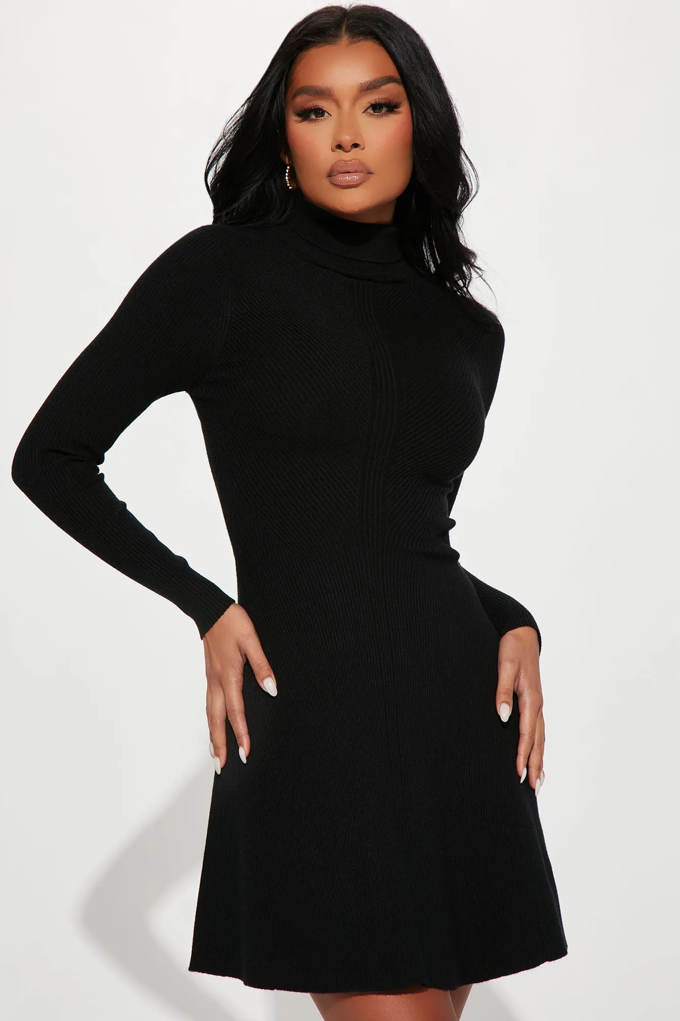 Arissa Sweater Mini Dress - Black