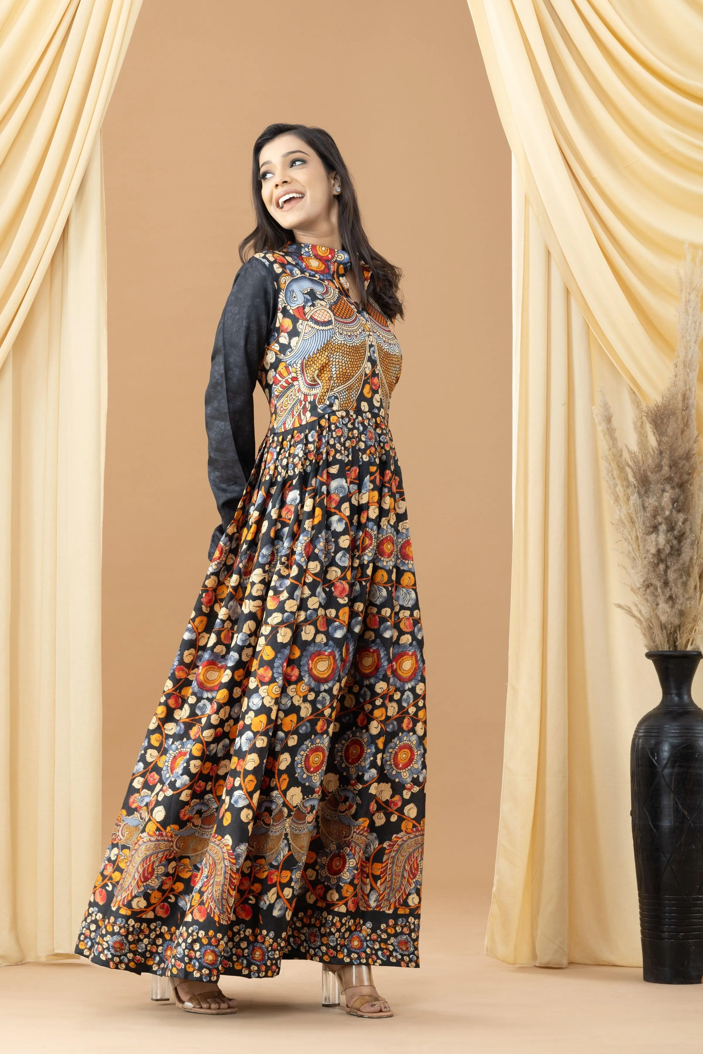 Aseel Multicolor Cotton Silk Kalamkari Dress