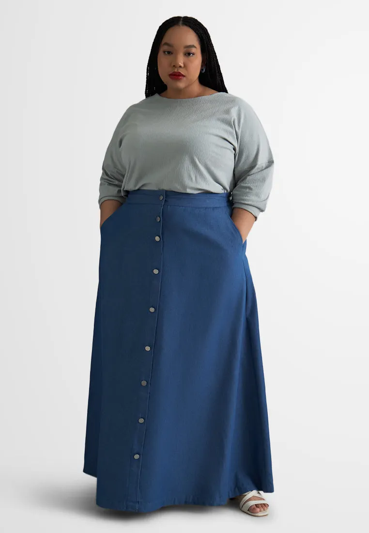 Atifa Front Button A-Line Denim Skirt