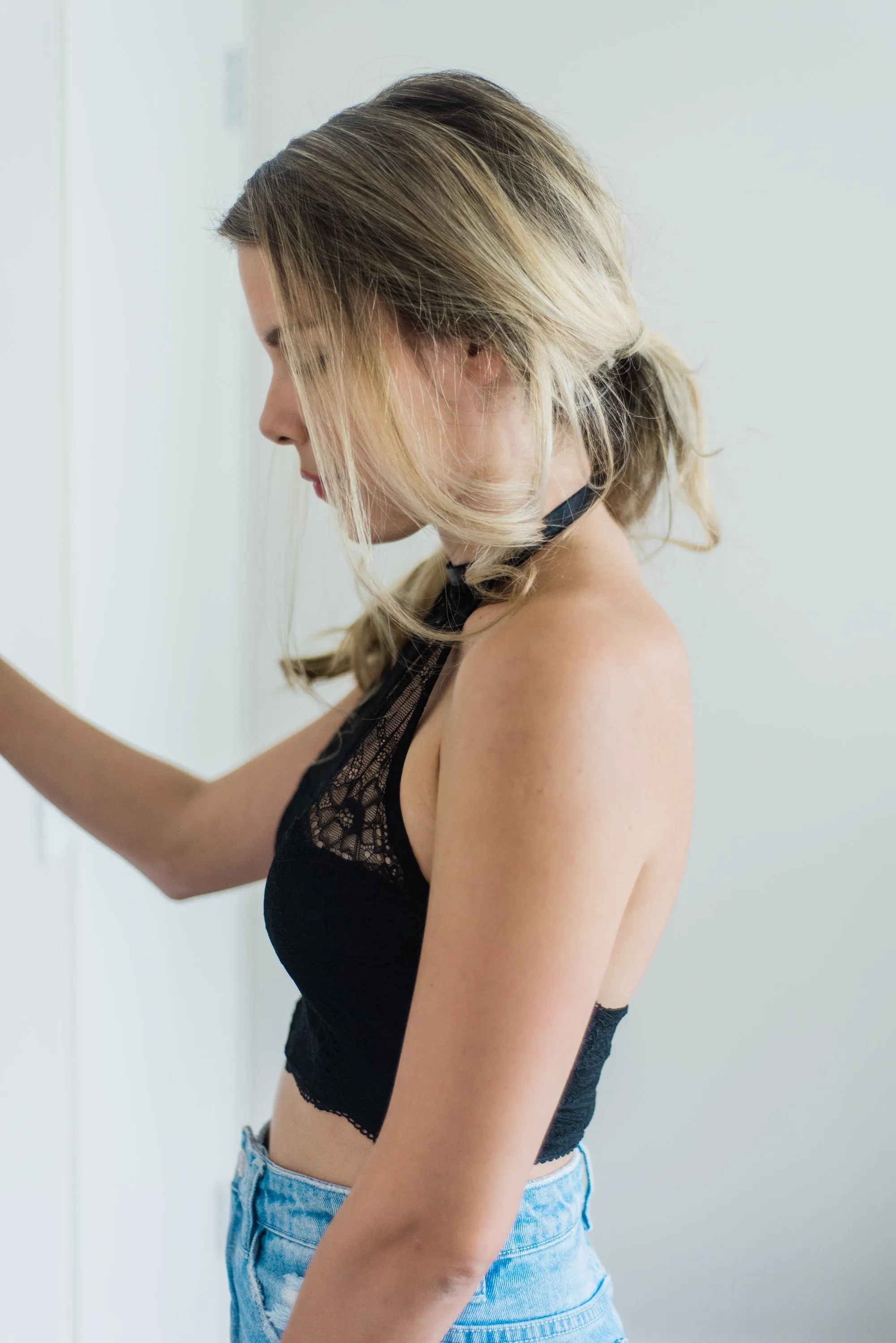 Avery Black Lace Halter Crop