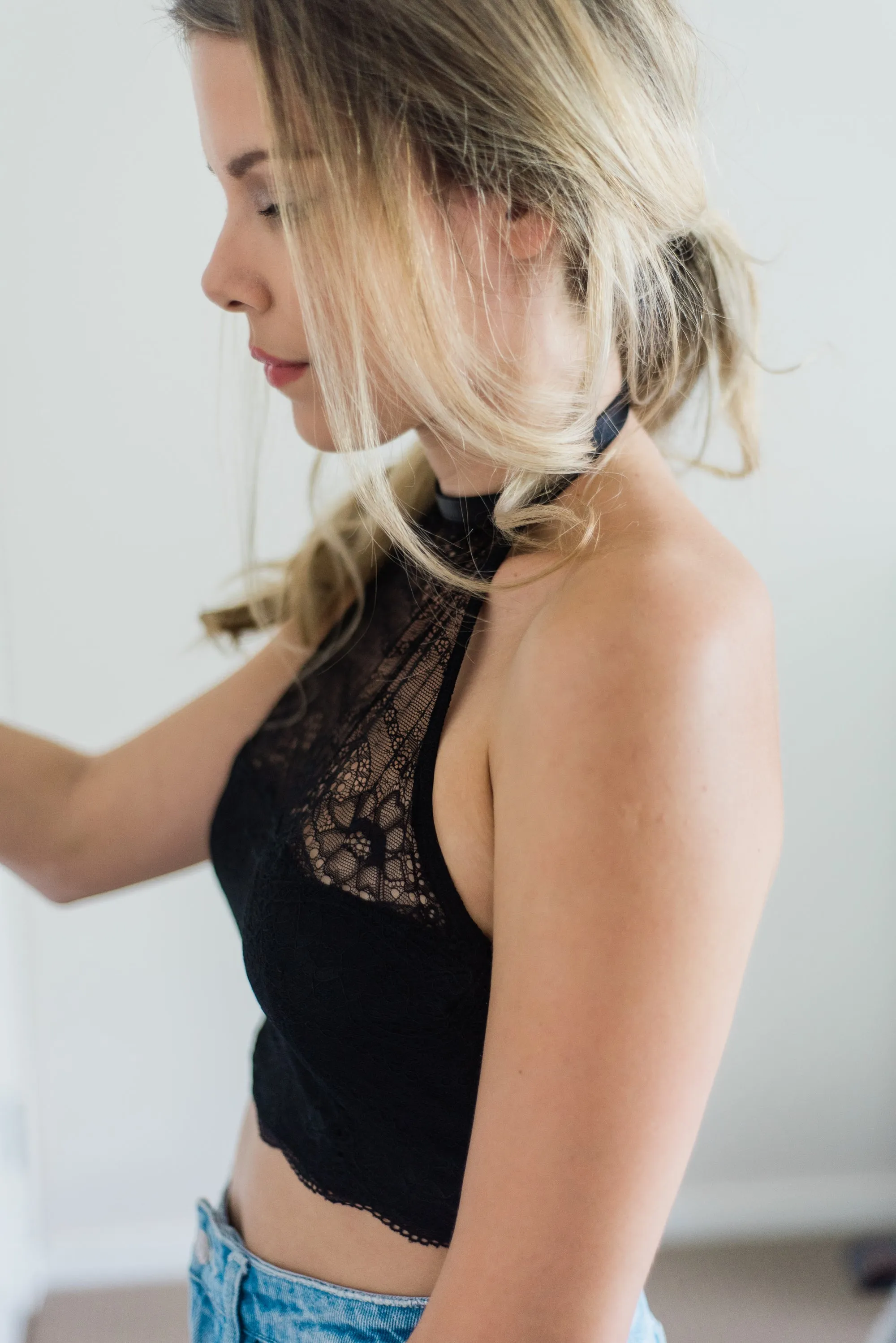 Avery Black Lace Halter Crop