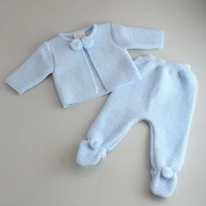 Baby Boys Blue Spanish Style Knitted Two Piece Outfit - Pram Set