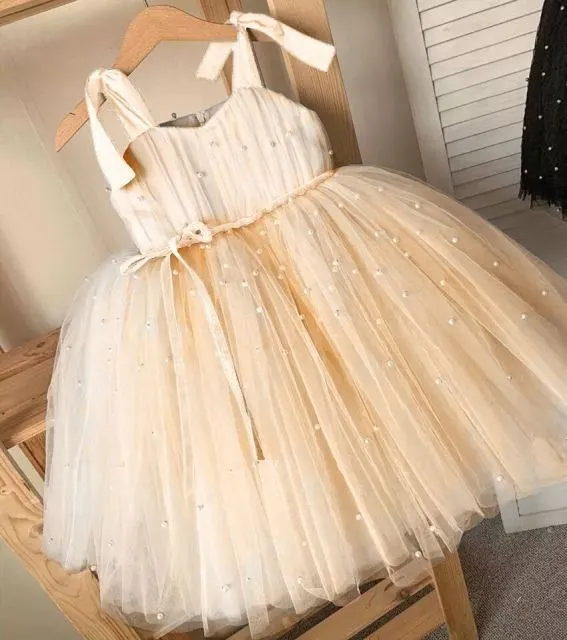 Baby Girl Dress with Beading-Elegant Princess Shoulder Straps Style