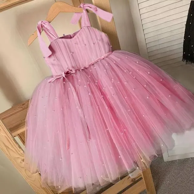 Baby Girl Dress with Beading-Elegant Princess Shoulder Straps Style