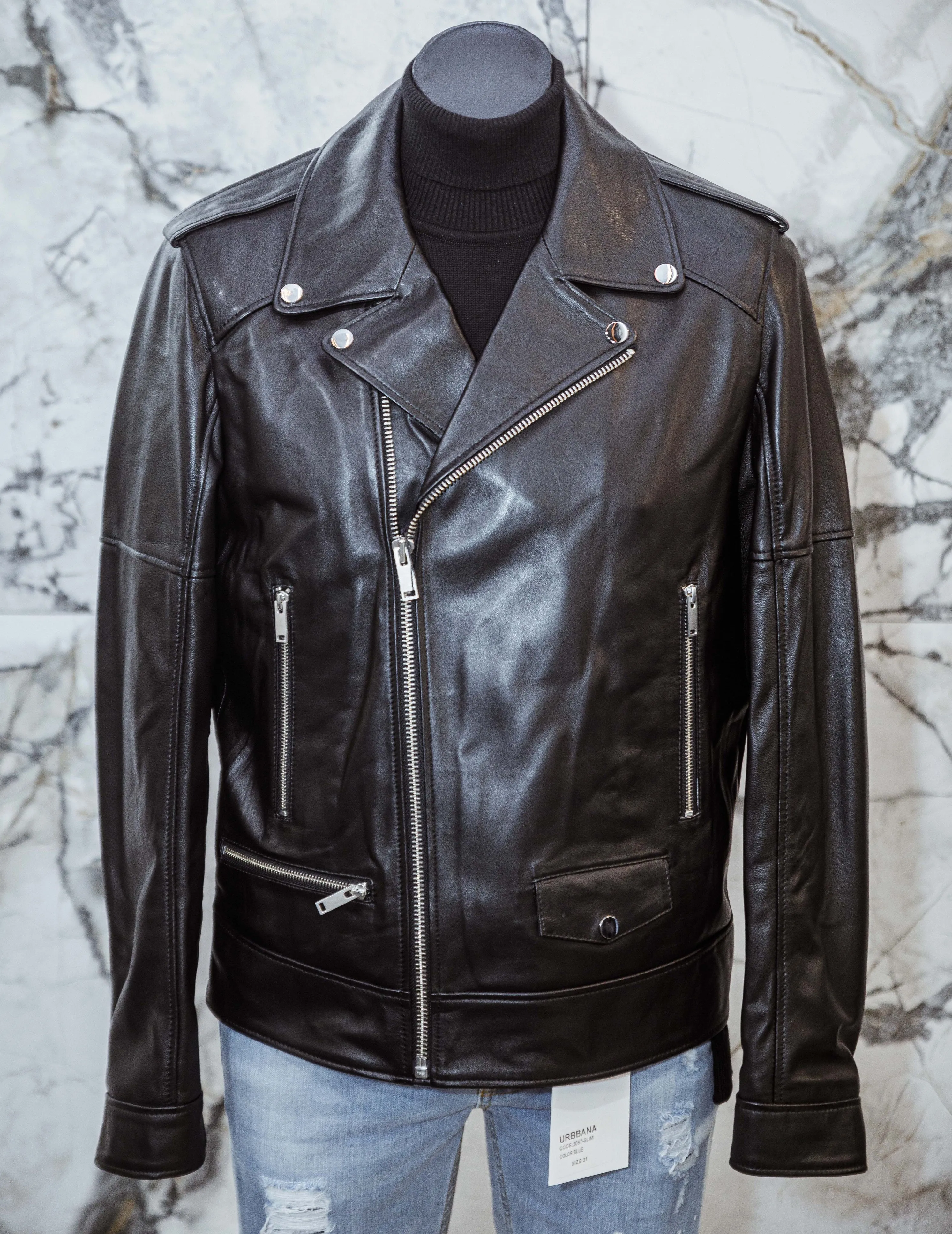 Biker Leather Jacket - Black