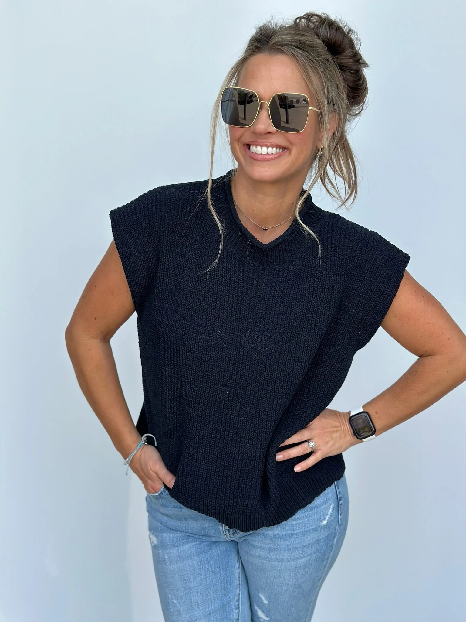 Black Cap Sleeve Sweater