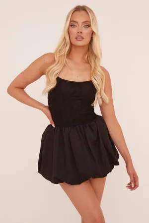 Black Lace Halter Neck Puffball Mini Dress - Osla