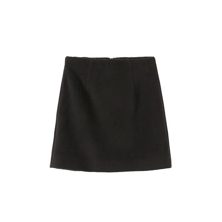 Black Woolen A Line High Waist Skirt