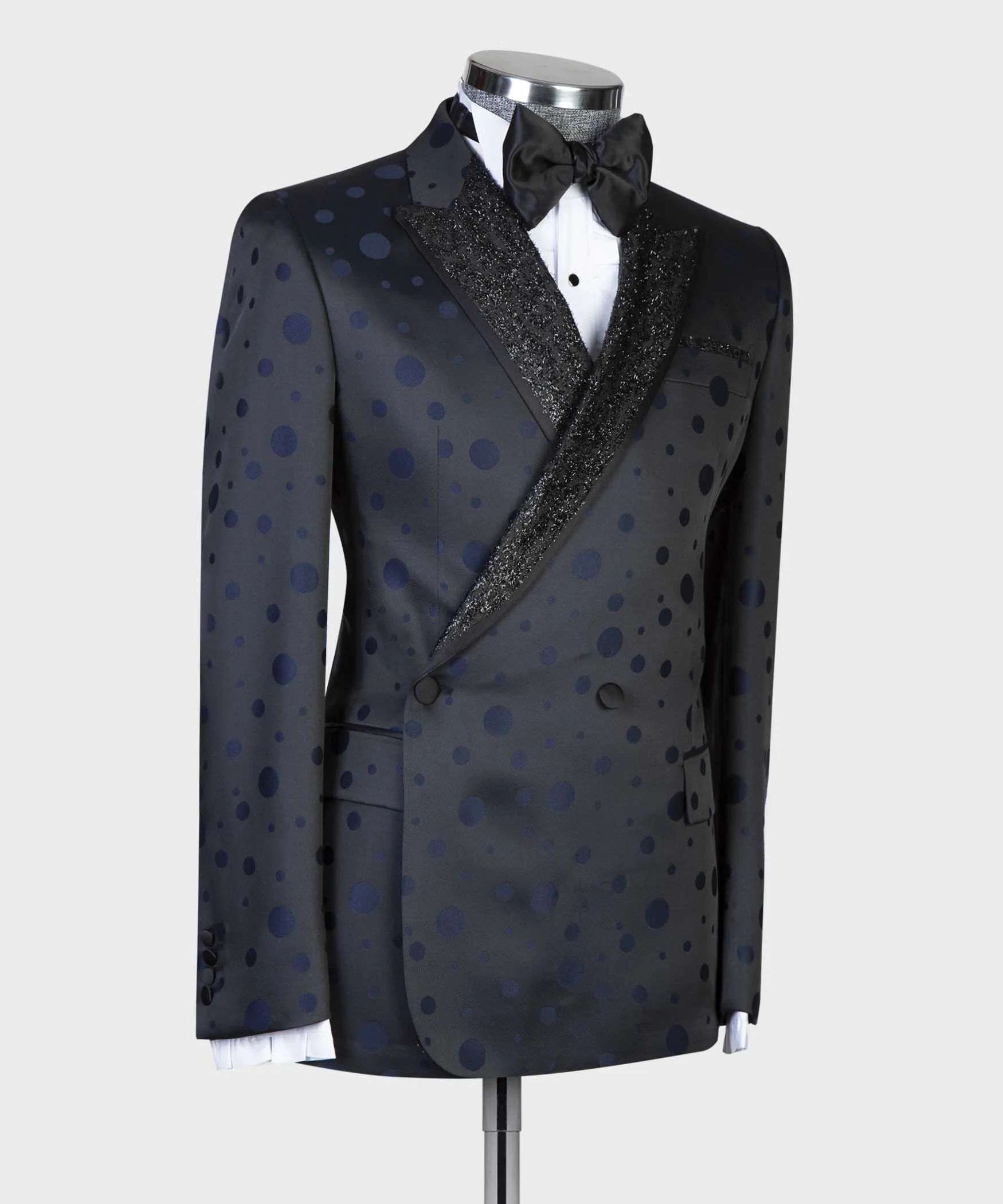 Blue Polka Dot Tuxedo Suit