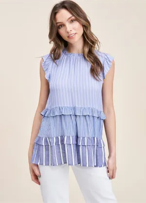 Blue Stripe Tiered Top