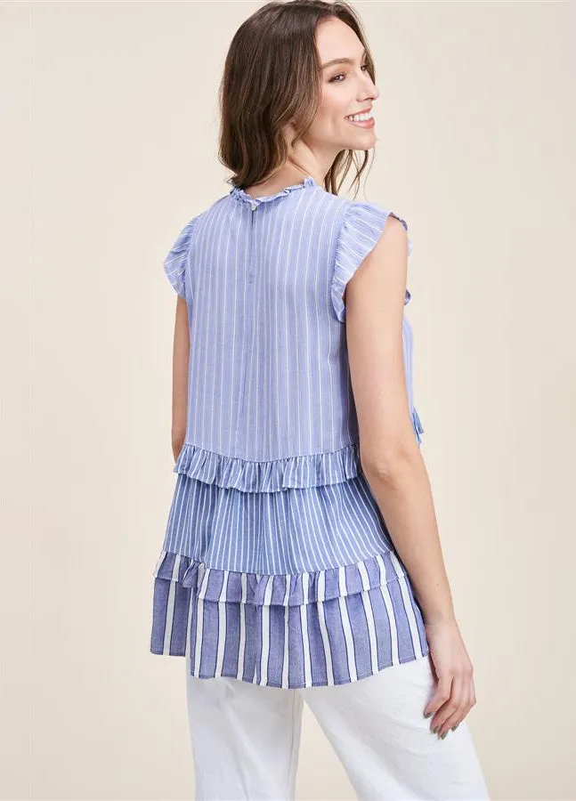 Blue Stripe Tiered Top