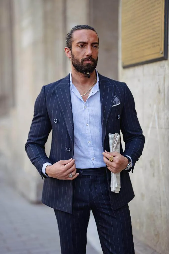 Blue Striped Double Breasted Suit