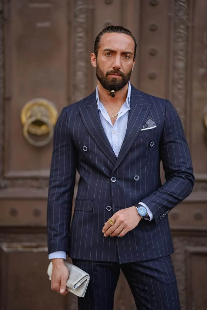 Blue Striped Double Breasted Suit