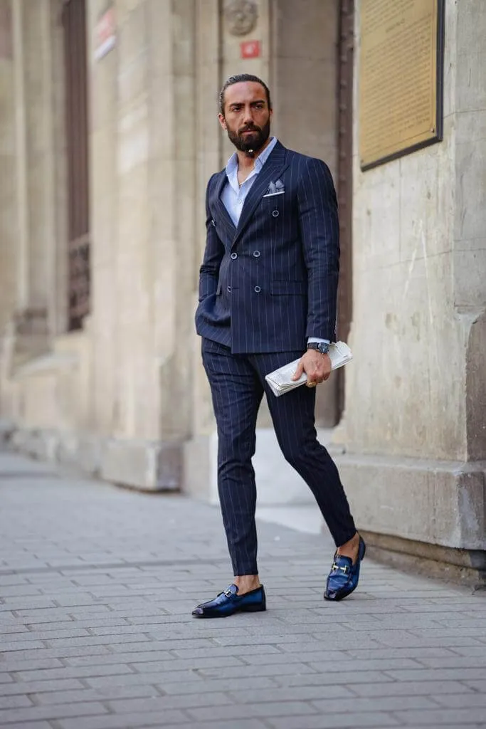 Blue Striped Double Breasted Suit