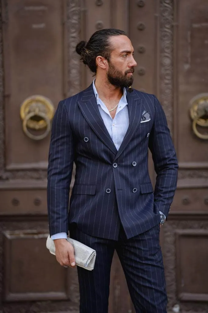 Blue Striped Double Breasted Suit