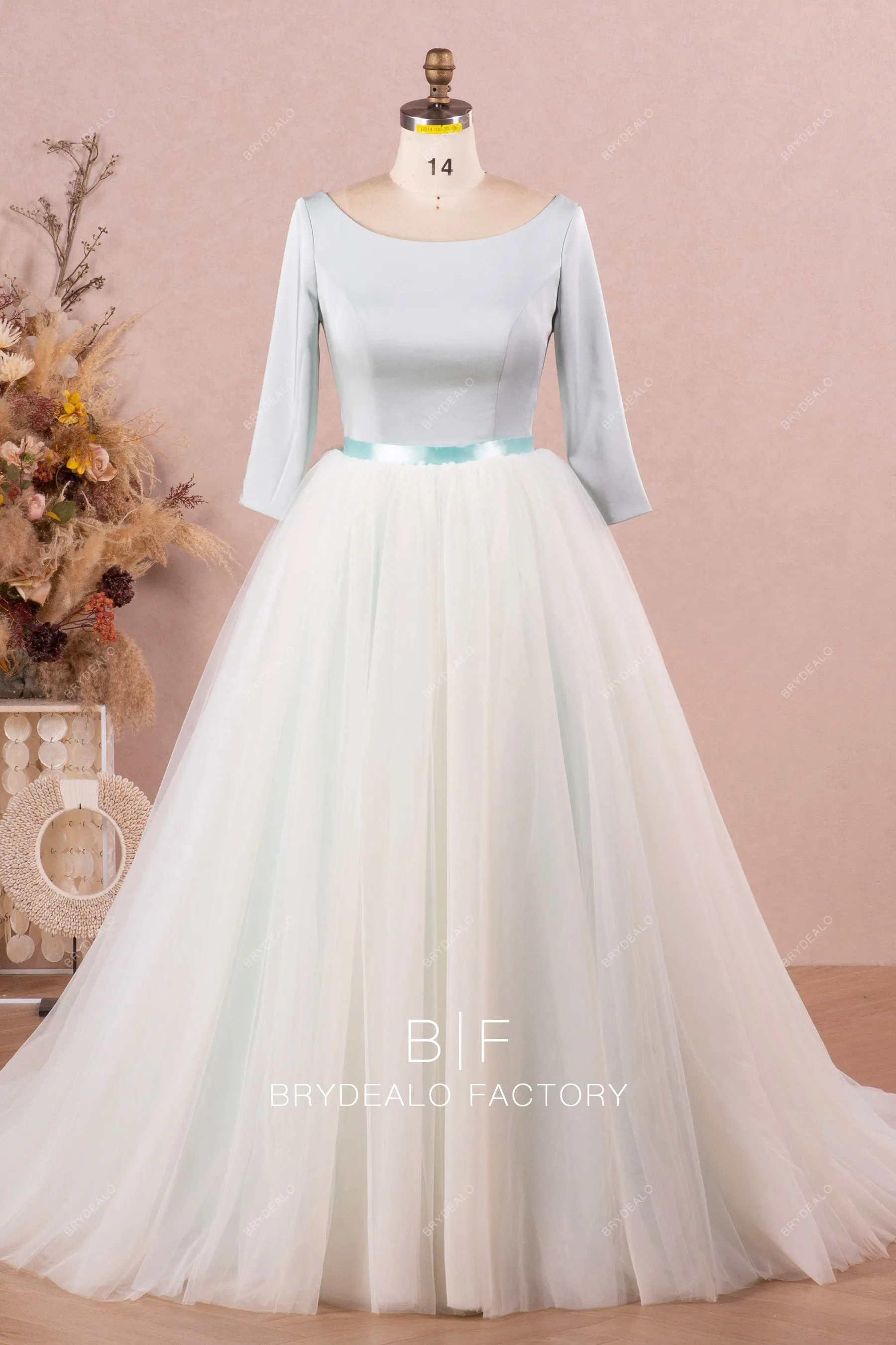 Boat Neck Colored Satin High-low Casual Bridal Dress