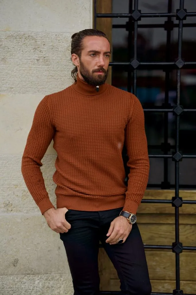 Bojoni Astoria Slim Fit Camel Turtleneck Sweater