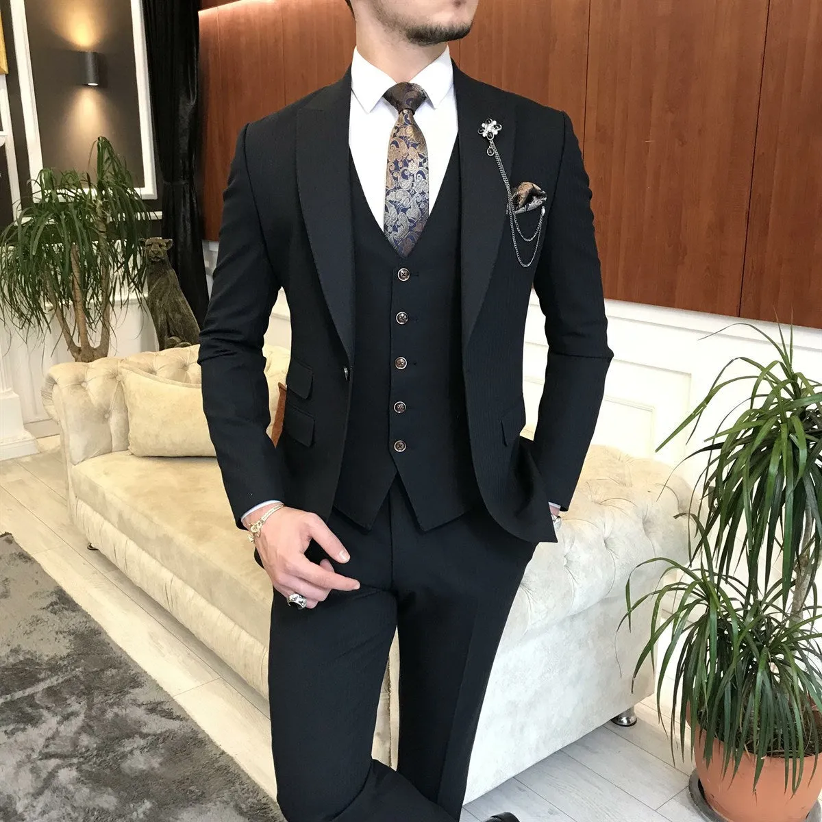 Bojoni Navy Slim-Fit Suit 3-Piece