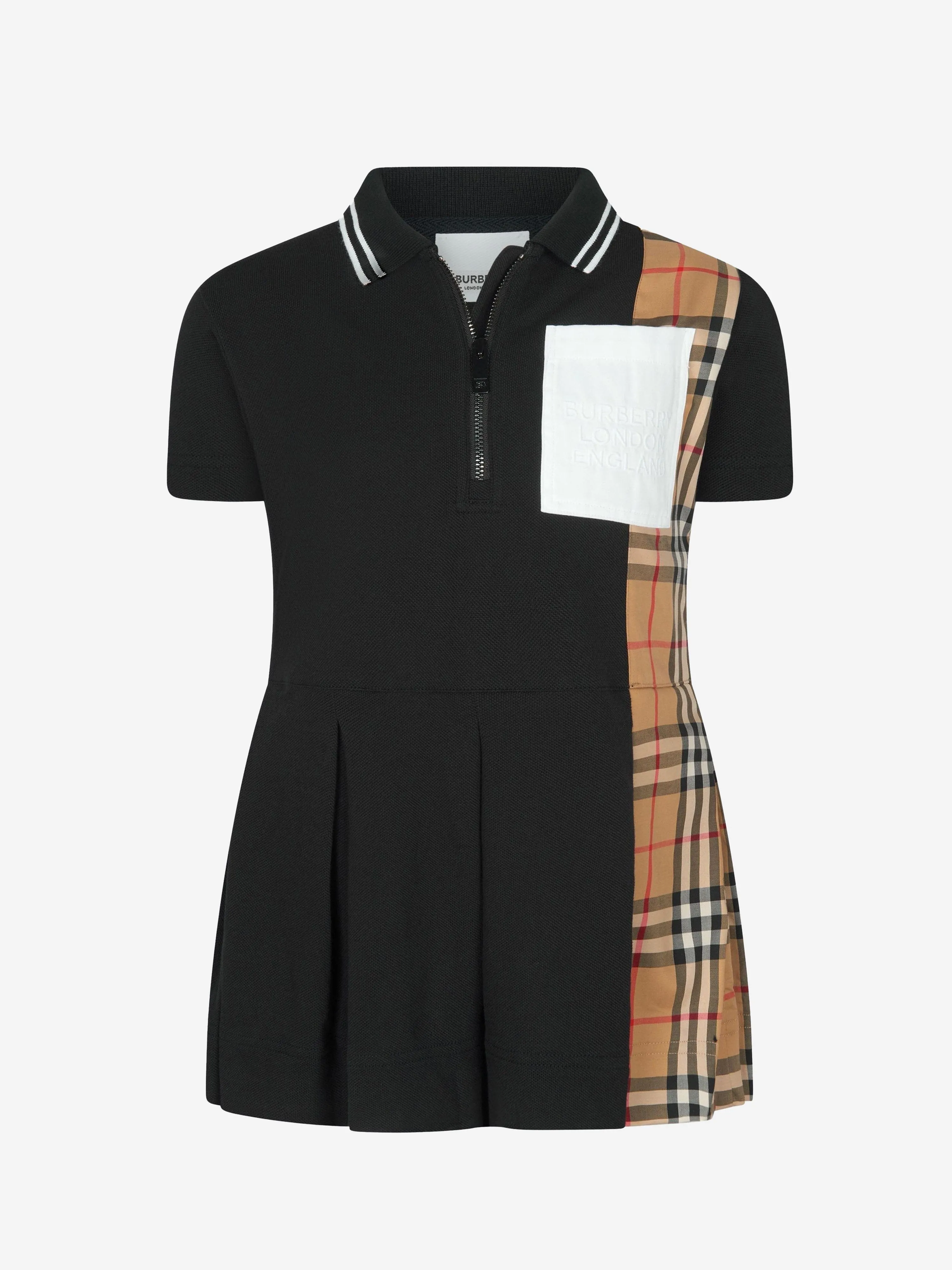 Burberry Girls Cotton Check Trim Polo Dress