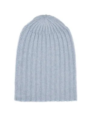 Cashmere Alex Rib Beanie in Pale Blue Marle