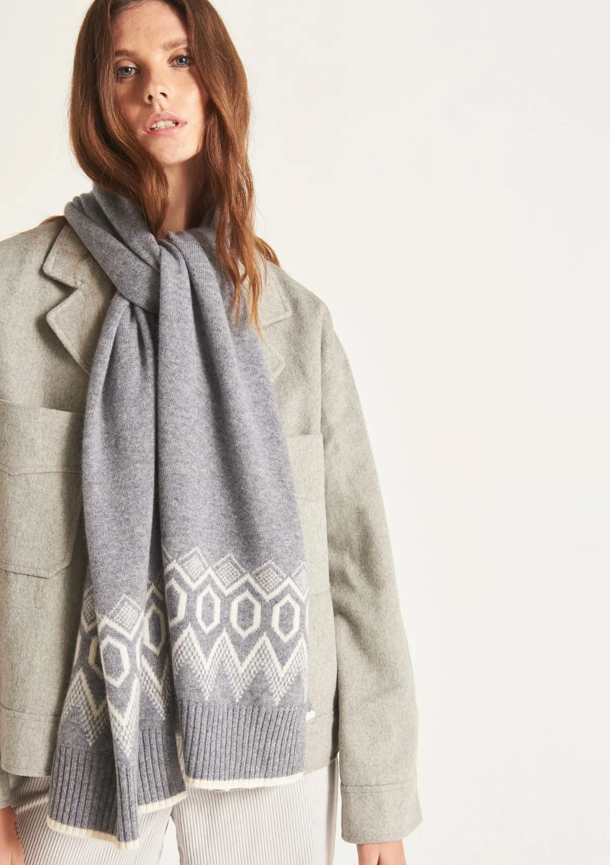 Cashmere Fair Isle Scarf in Monument Grey