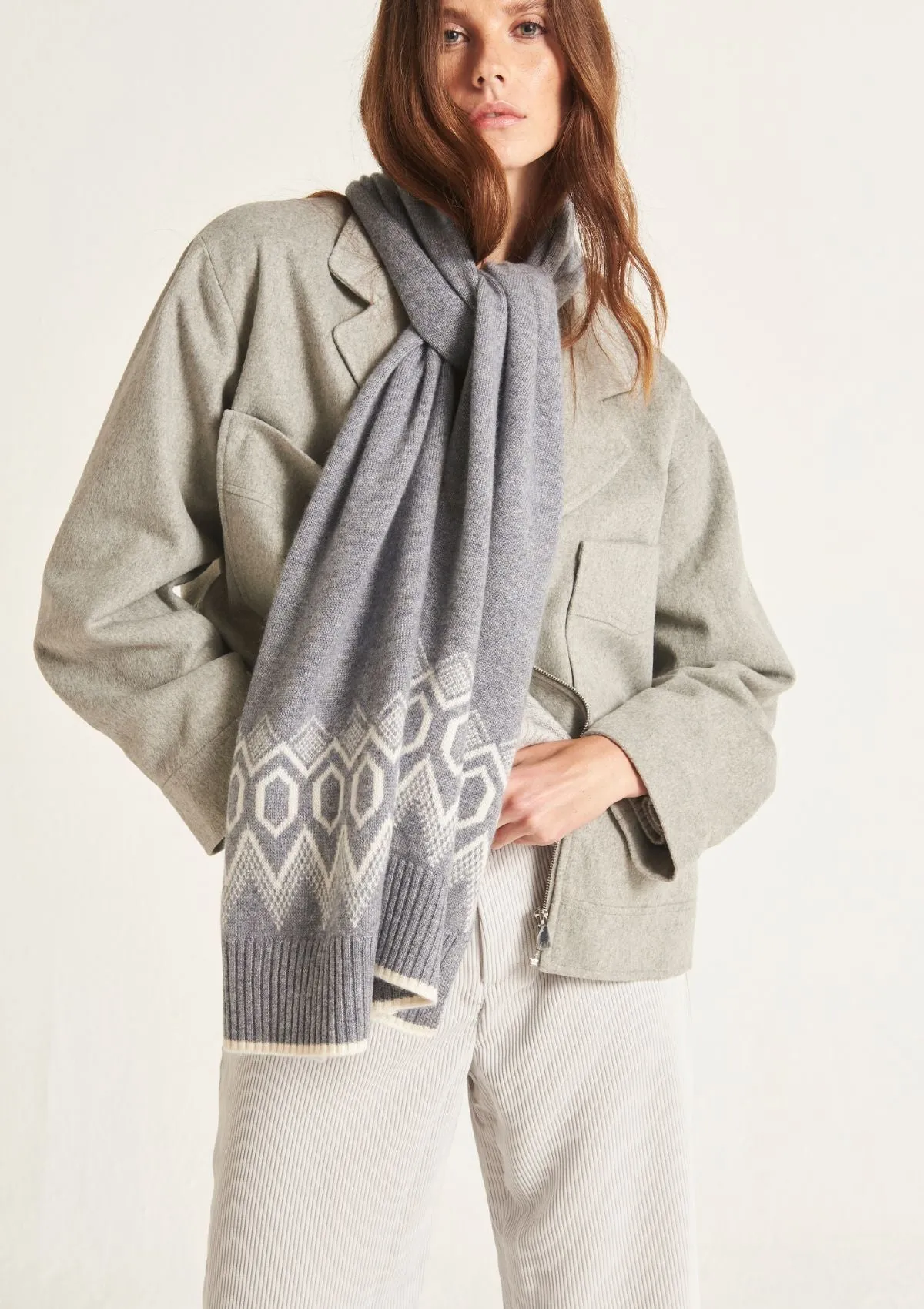 Cashmere Fair Isle Scarf in Monument Grey