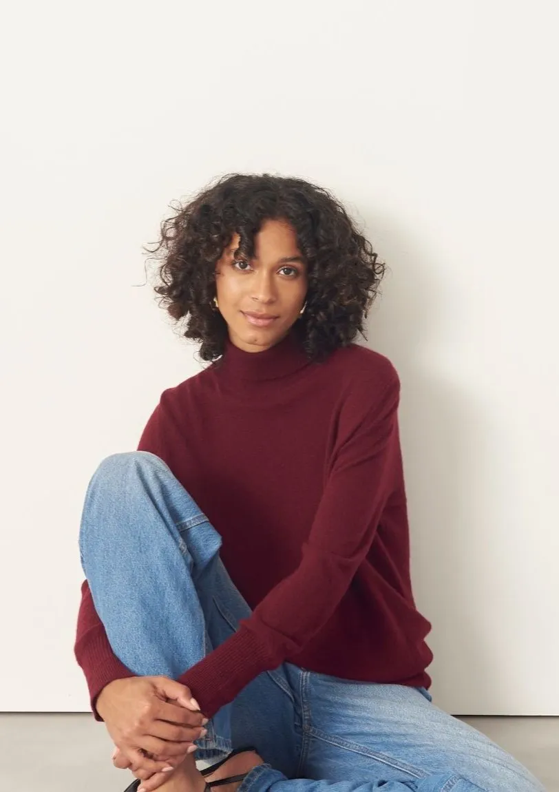 Cashmere Polo Neck Sweater in Plum Red