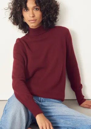 Cashmere Polo Neck Sweater in Plum Red