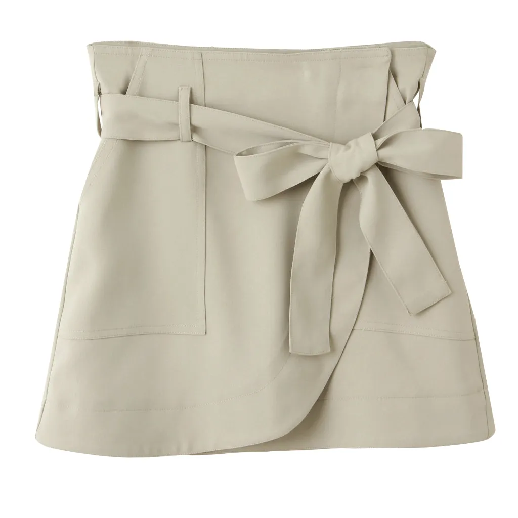 Casual Pocket Ribbon Belt A-Line Short Mini Skirt