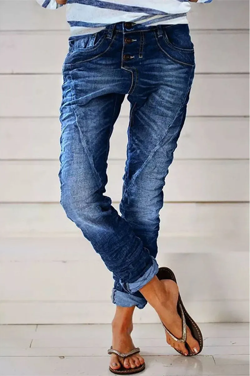 Casual Street Solid Make Old Patchwork High Waist Denim Jeans