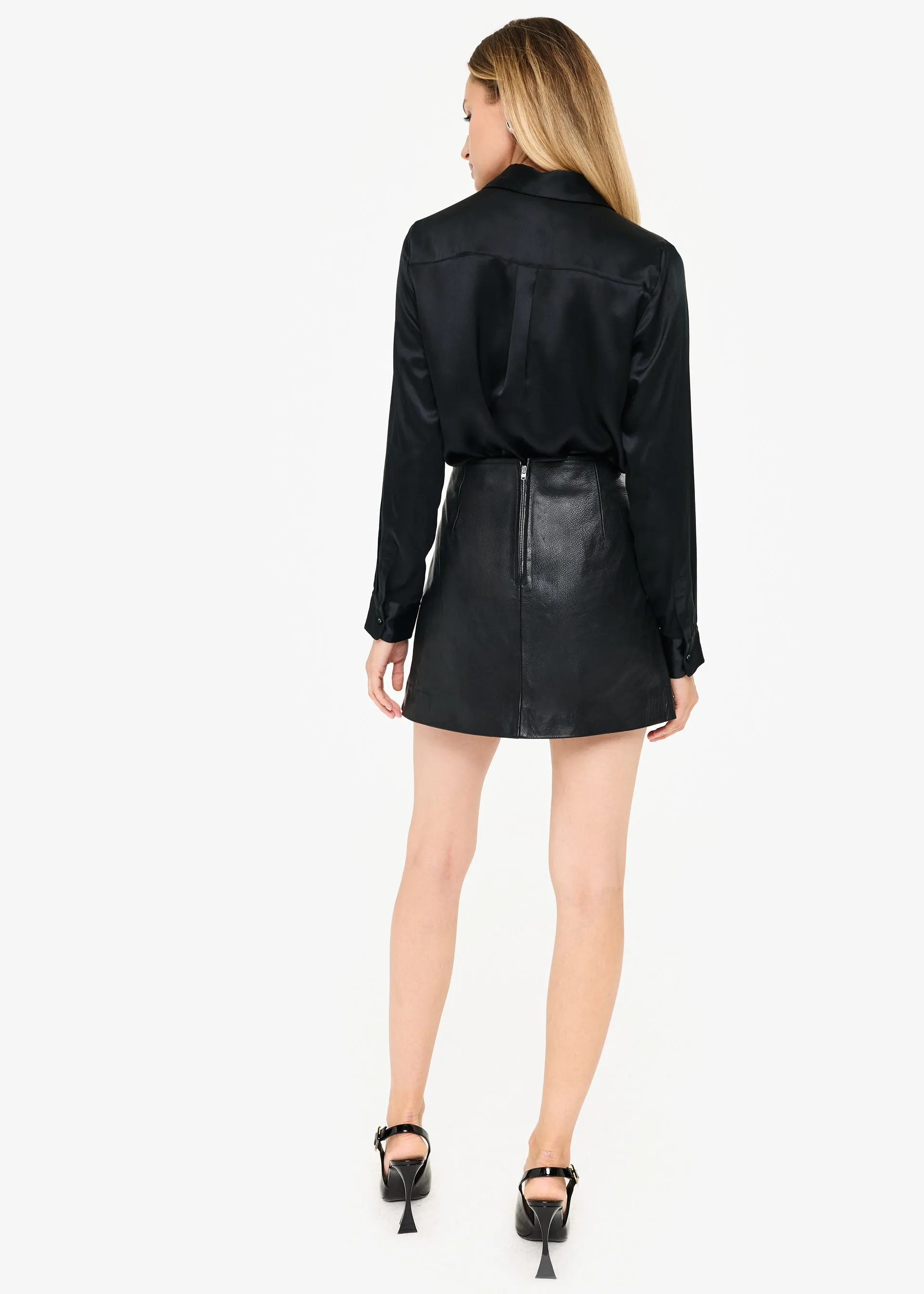 Cillian Genuine Leather Skirt Black