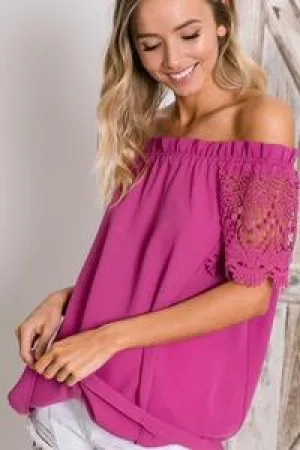 Crochet lace sleeve off-shoulder top