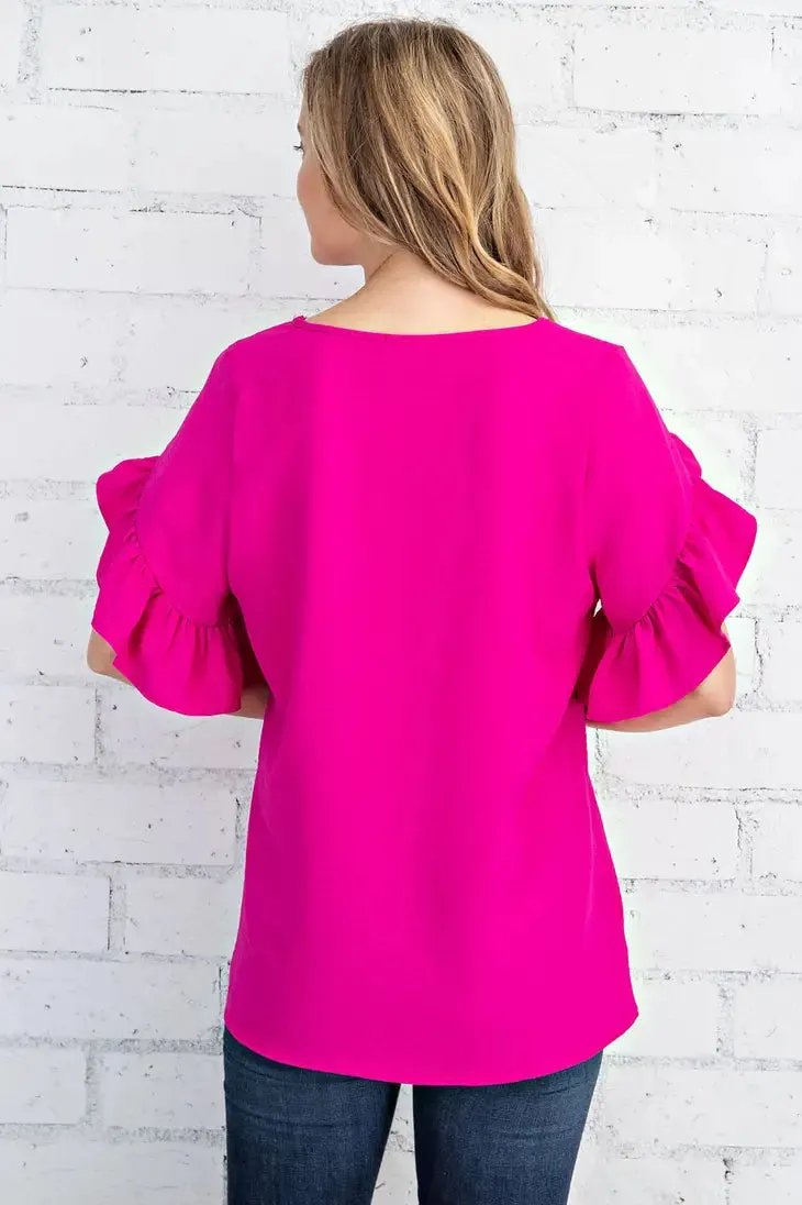 Curvy Girl Ruffle Sleeve Blouse