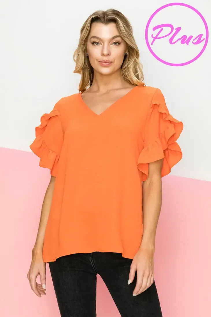 Curvy Girl Ruffle Sleeve Blouse