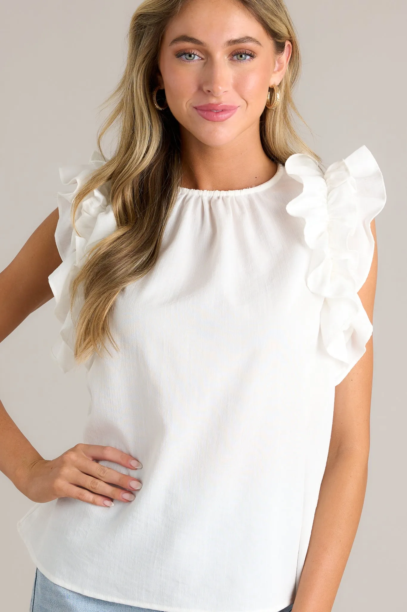 Dawn Of My Heart Ivory Ruffled Top