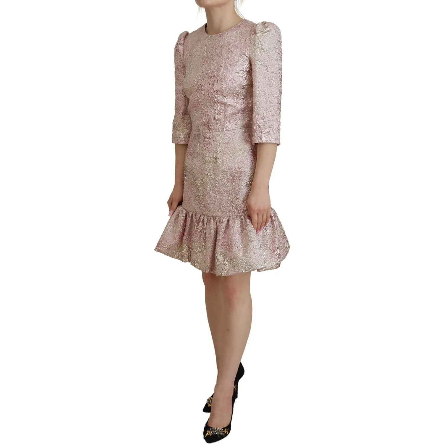 Dolce & Gabbana Elegant Pink Jacquard Midi Sheath Dress