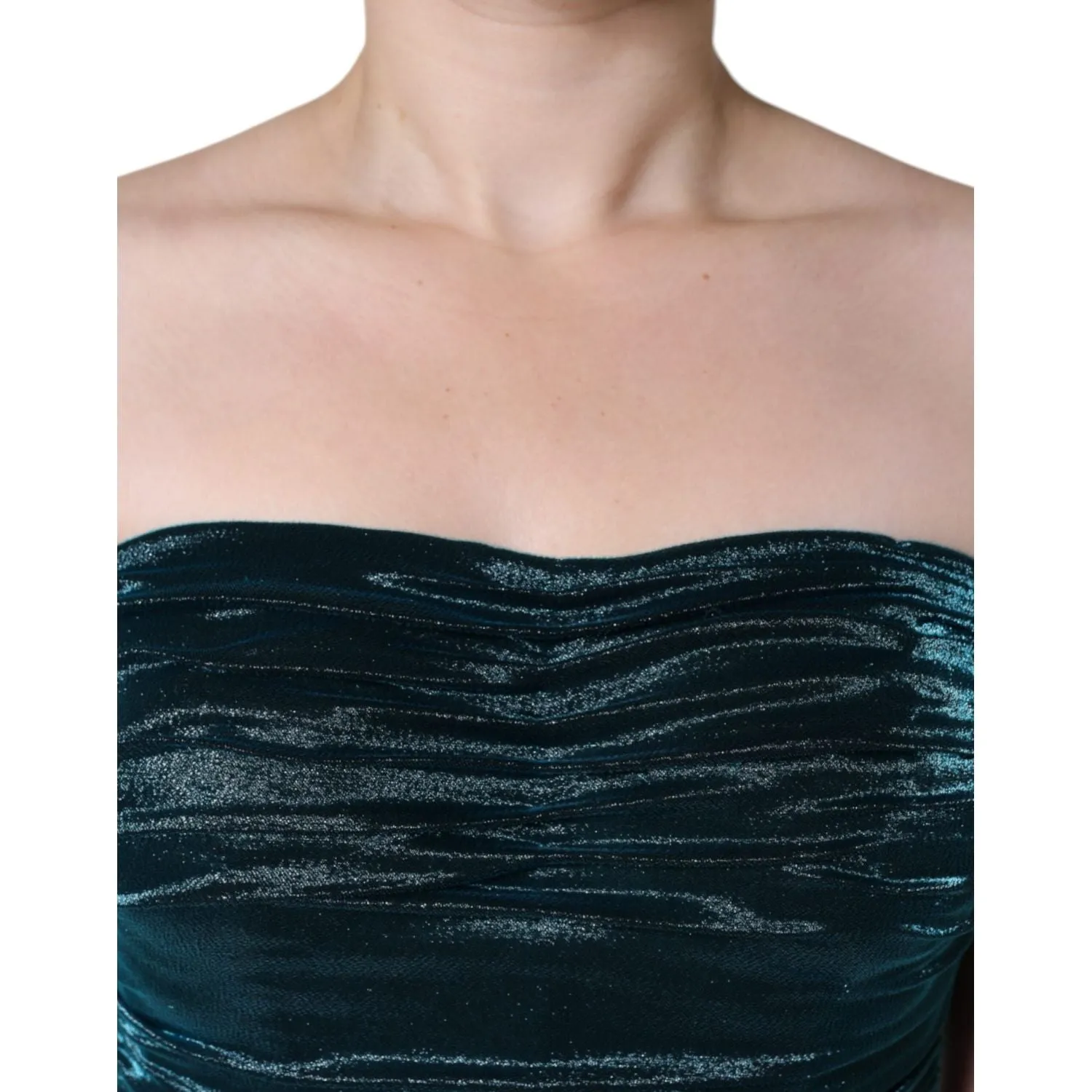 Dolce & Gabbana Green Silk Blend Satin Fitted Strapless Dress